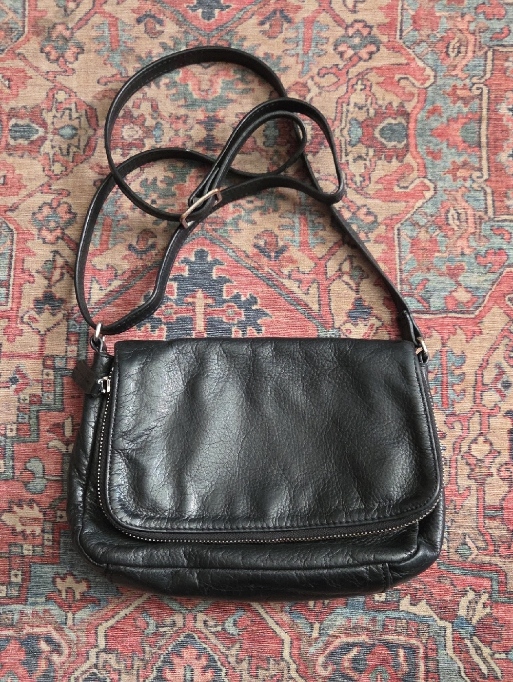 Margot Black Leather Crossbody Bag